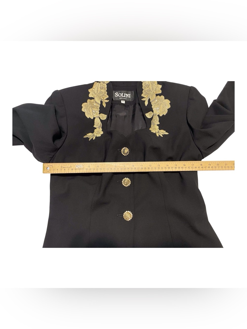 Solini New Yourk Women's Lace Applications Beaded Rhinestones Solid Blazer,12 - Picture 9 of 11